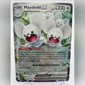 Pokemon Maushold ex Holographic Card - White, Green, Silver